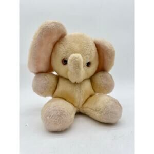 Vintage 1950s Bantam Plush Elephant Musical Stuffed Animal Cream Mid Century Toy